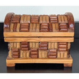 Unique Handmade Wooden Trinket Box Treasure Chest-Like Shape Felted Interior